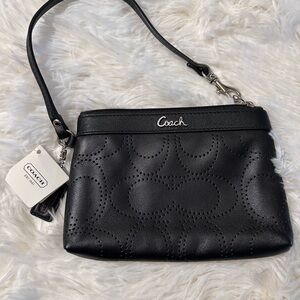 Coach Black Leather Wristlet with Embossed Design